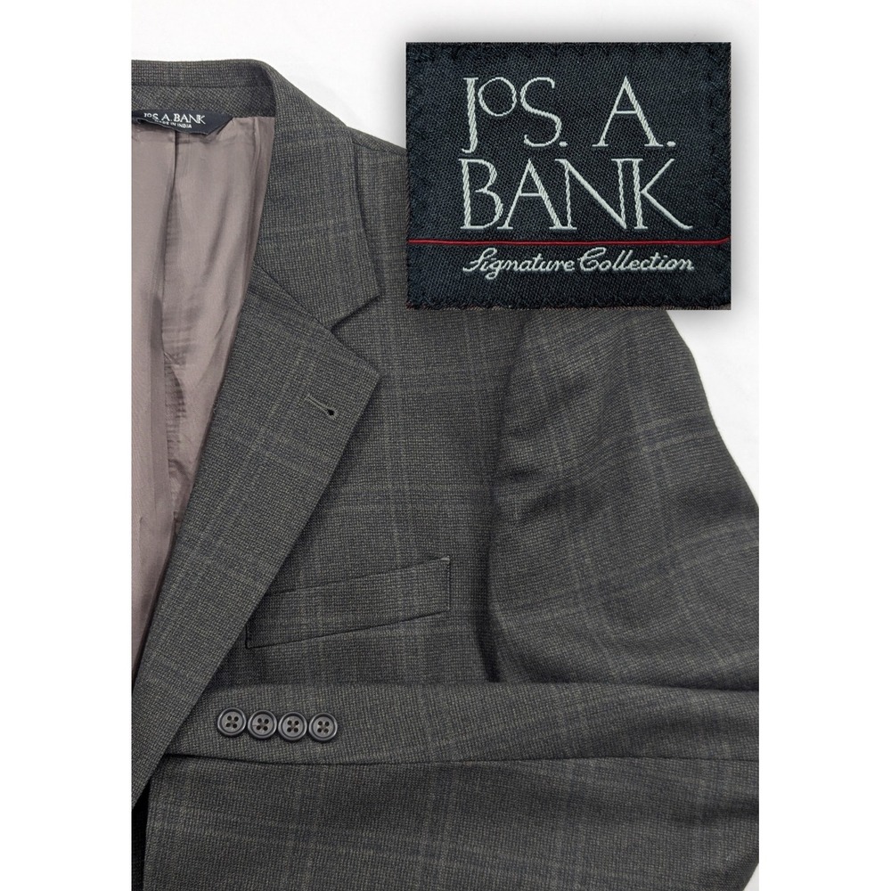 Jos. A. Bank Blazer Coat Sports Suit Jacket 100% Wool 40R‎ Graphite Subtle Plaid